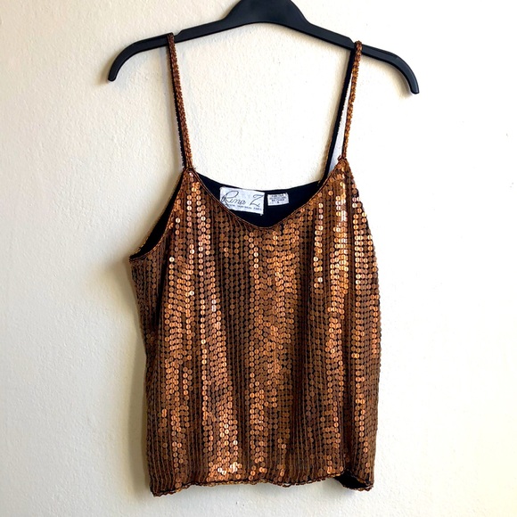 Rina Z Tops - Copper Sequined Beaded Silk Tank Top NWOT. Sz Sm